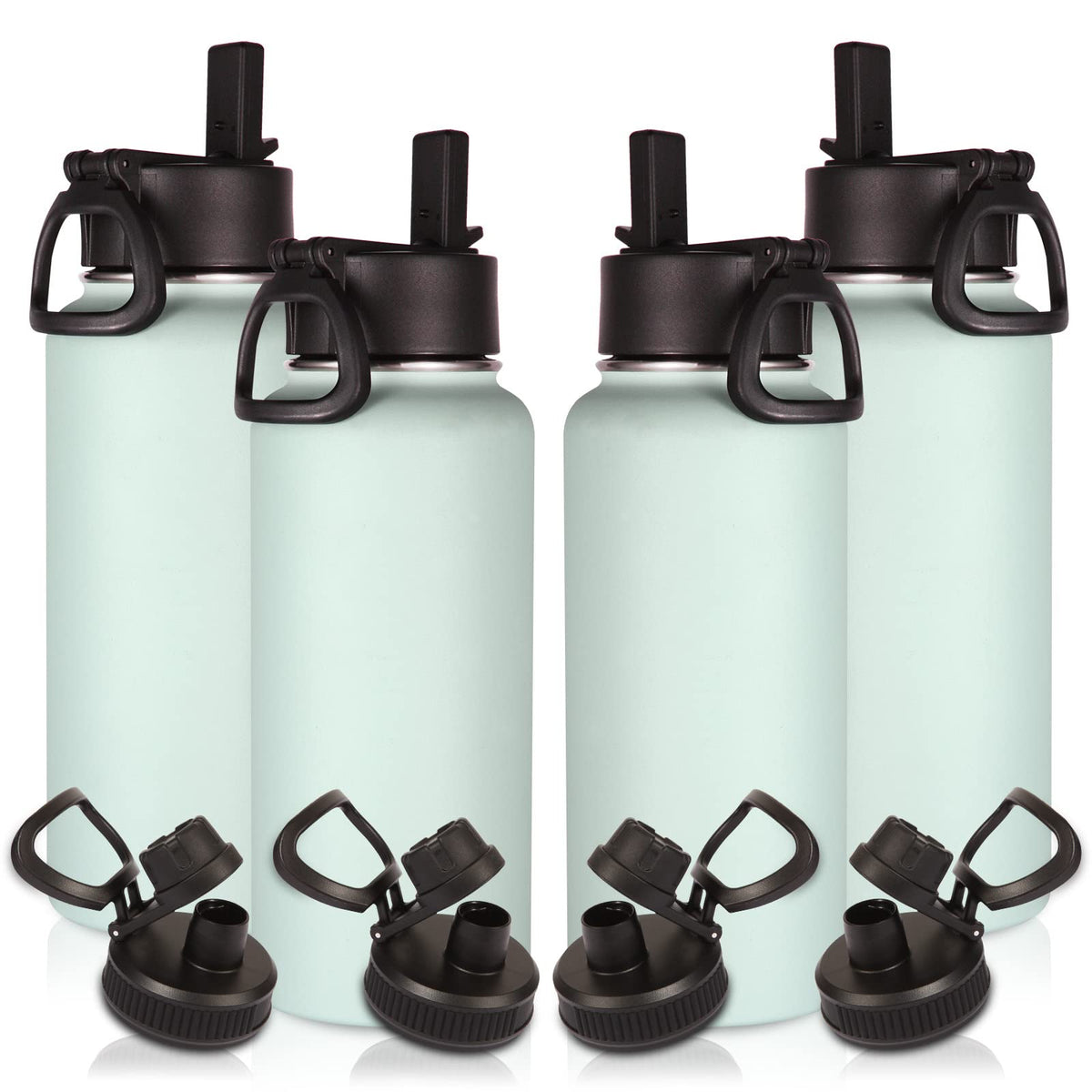 Volhoply 32oz Insulated Water Bottle with Straw Lid, Black, 8-Pack