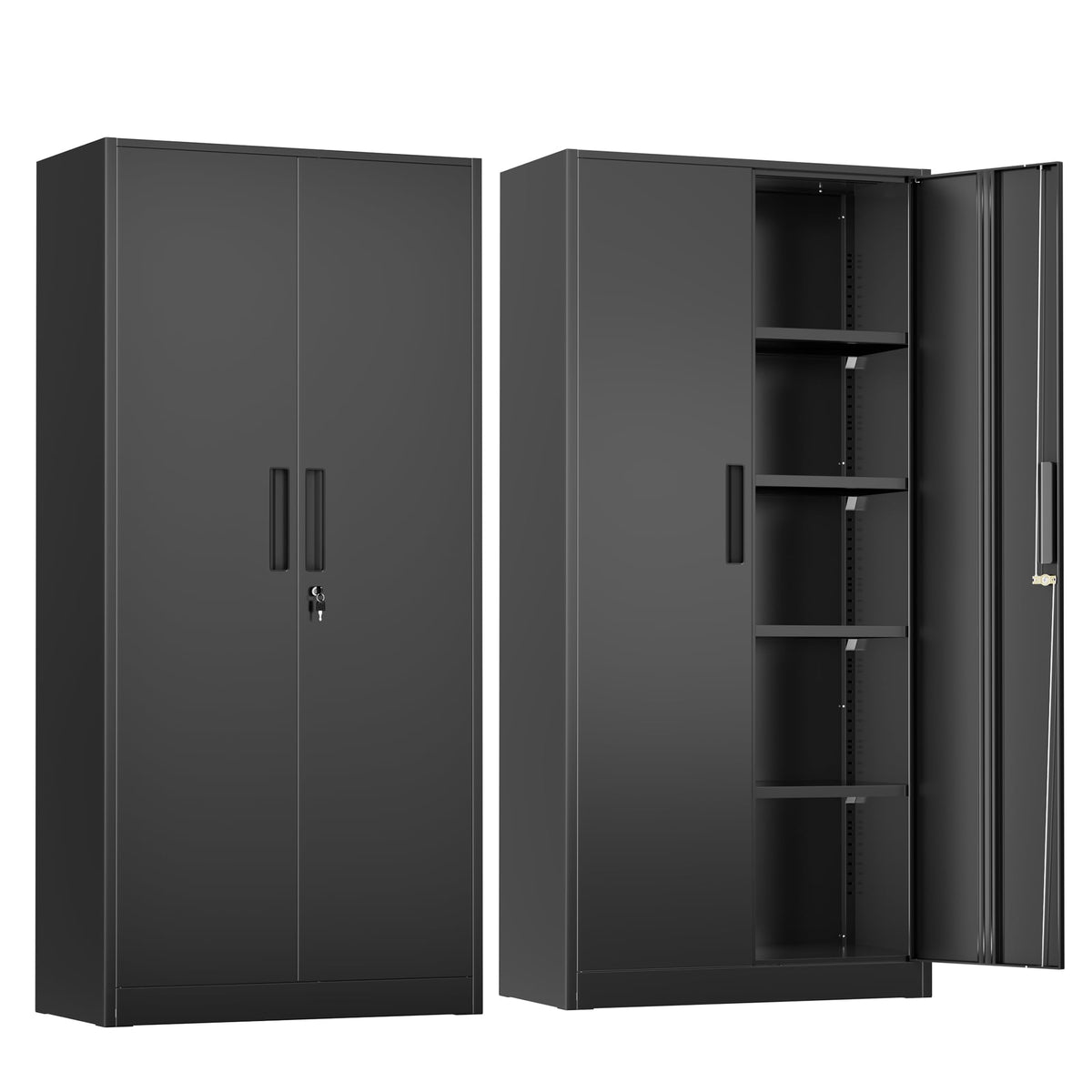 Greenvelly Metal Garage Storage Cabinet with 4 Swivel Wheels, 73" Black Storage Cabinet on Wheels, Rolling Tool Cabinet with Locking Doors and Shelves for Garage, Basement, Home, Warehouse