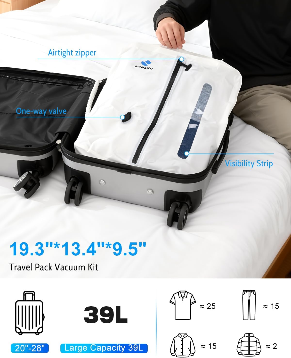 Zurligi Vacuum Travel Bags with Pump, Anti-rip Waterproof Compression Bag