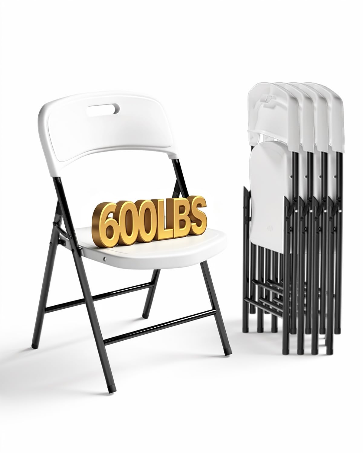 Folding Chairs, 600lbs Capacity, Heavy-Duty Commercial Stackable Plastic Foldable Chairs for Indoor/Outside, Office, Kitchen, Party, Patio(White, 10 Pack)