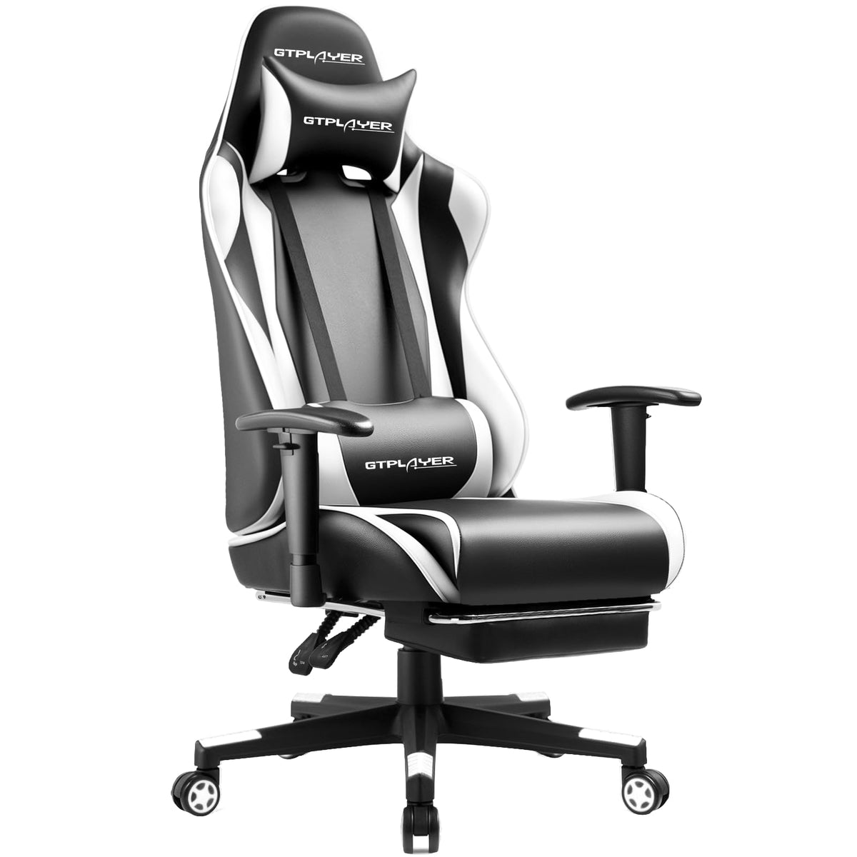 GTPLAYER Gaming Chair with Footrest, Ergonomic Computer Game Desk Chair, Reclining Gamer Chair Seat Height Adjustment, Swivel Rocker with Headrest and Lumbar (Gray)