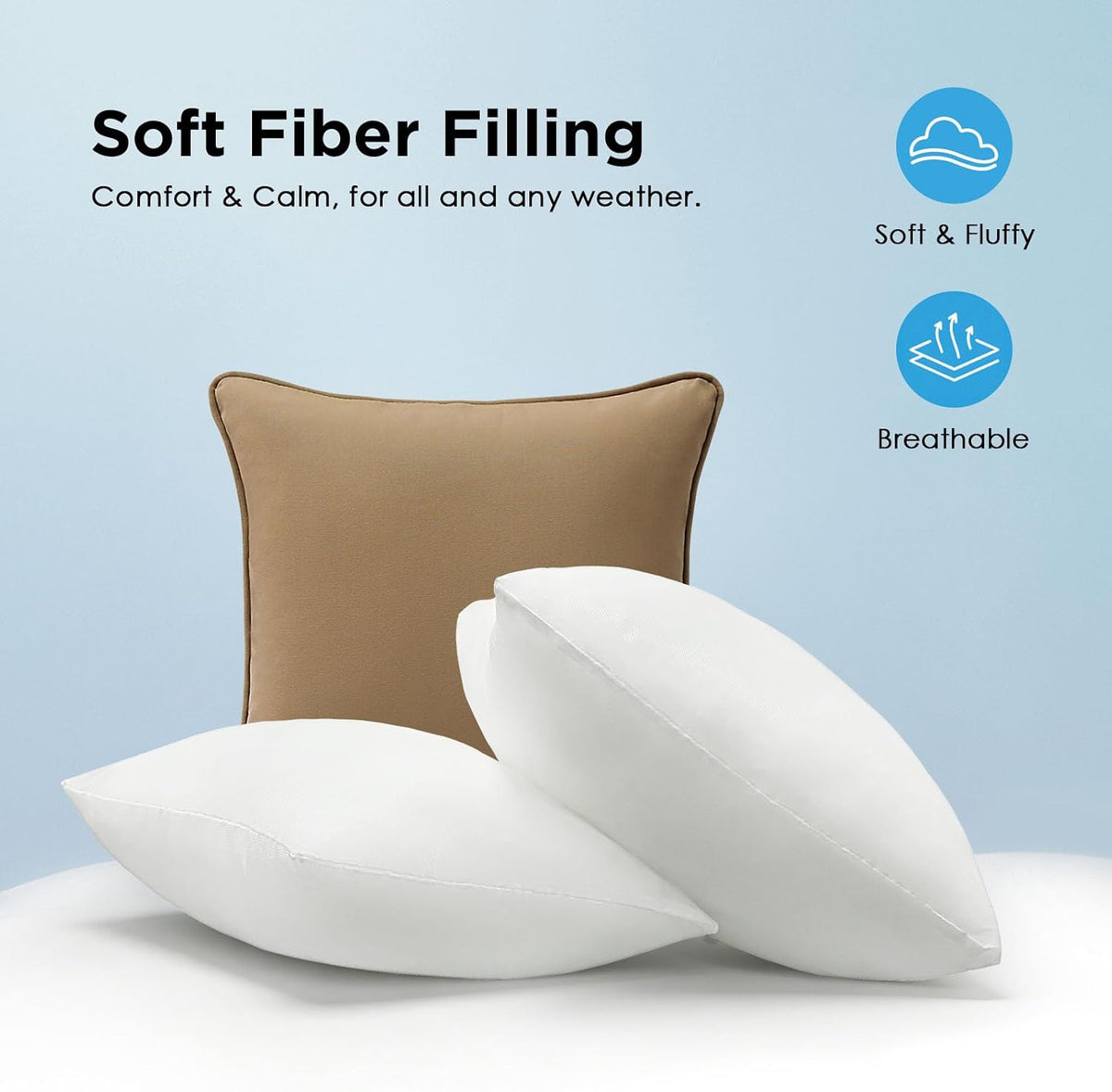 4 Pack Sunbrella Outdoor Water Repellent Throw Pillows 18x18 Inch with Insert, Decorative Square Patio Pillows for Home Garden Couch Balcony, Canvas Camel
