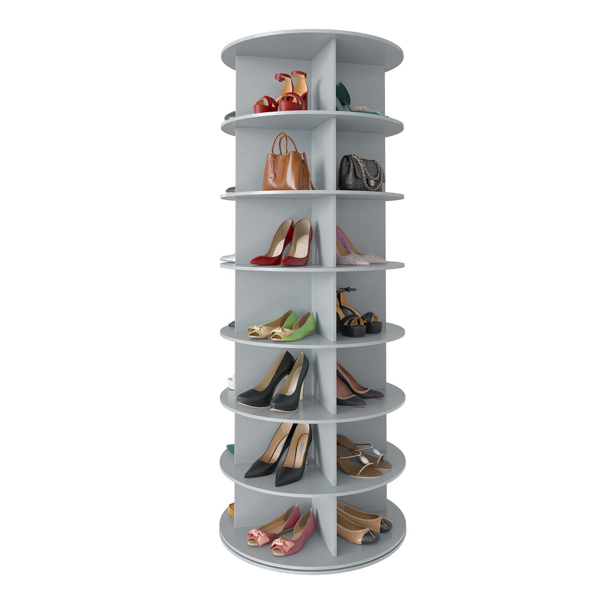 SpaceAid 7 Tier Rotating Shoe Rack Tower, Spinning Shoe Display Lazy Susan, Revolving 360 Shoe Rack Storage Round Carousel, Vertical Handbag Rotate Shoes Closet Organization (7-Tier White)