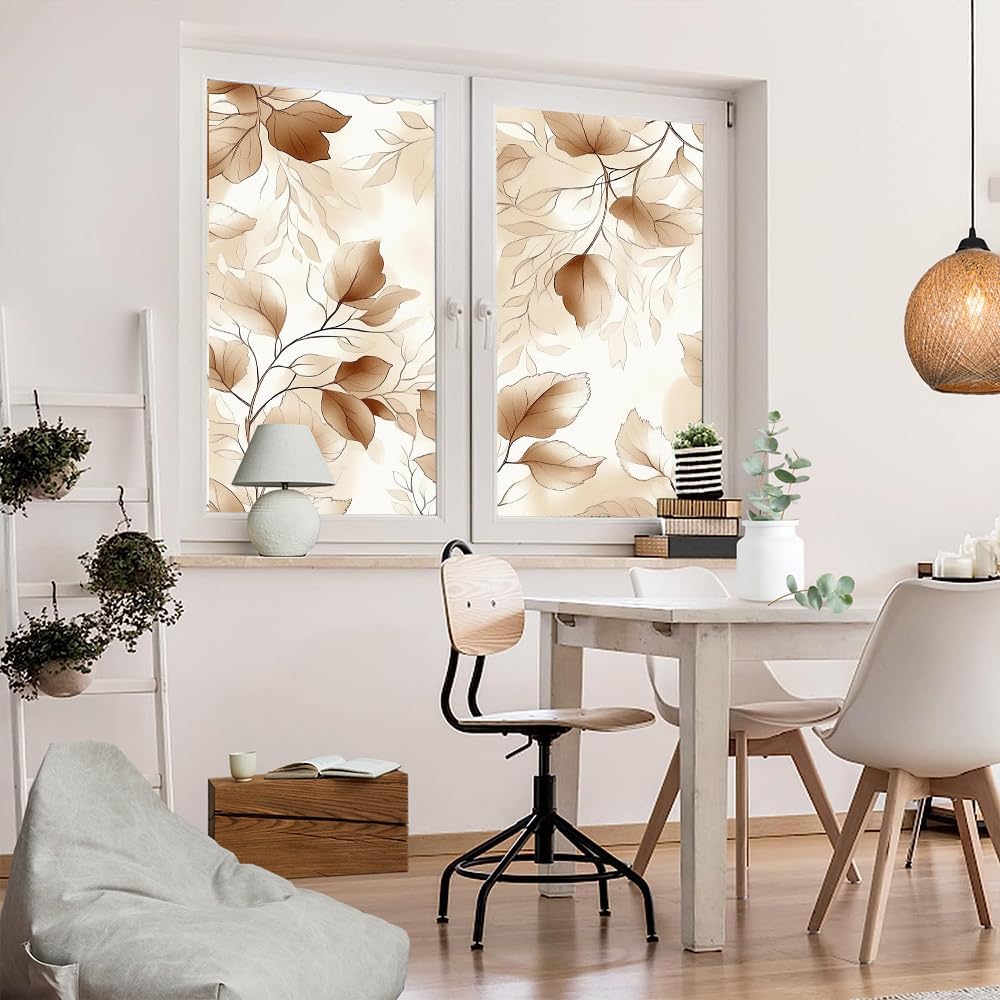 Modern Leaves Stained Glass Window Stickers 31.5Wx55.1L inch x 2pcs