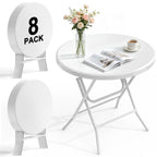 32" Round Folding Table, HDPE Top & Metal Frame, 2 Pack, White