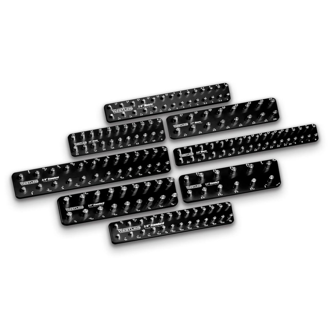 Westling USA Premium Aluminum Starter 8 Piece Socket Tray/Organizer Set, Holds 152 Standard and Metric Sockets (Black/Purple, 2 Row)