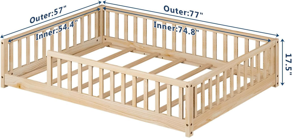 Full Montessori Floor Bed with Rails