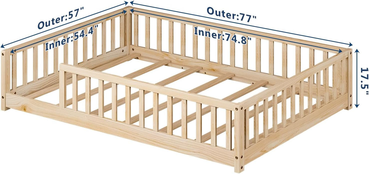 Full Montessori Floor Bed with Rails