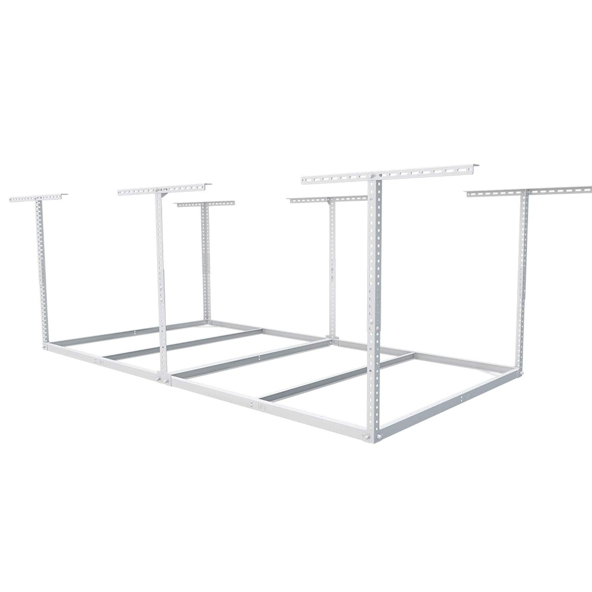 FLEXIMOUNTS 4x8 Overhead Garage Ceiling Storage Rack with 6 Hooks, Black