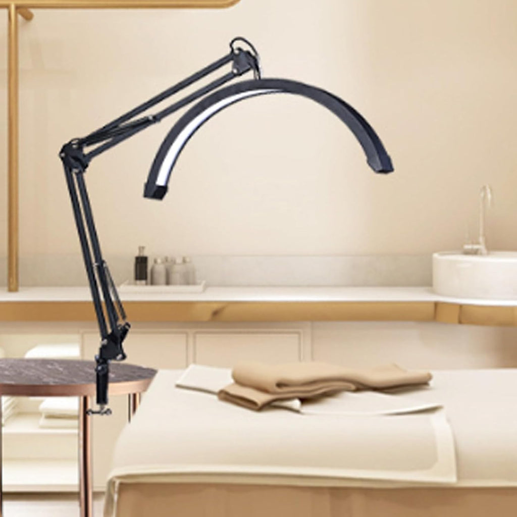 Eyelash Extension LED Desk Lamp, Dimmable Swing Arm Nail Lamp for Manicurists, Beauticians (White)
