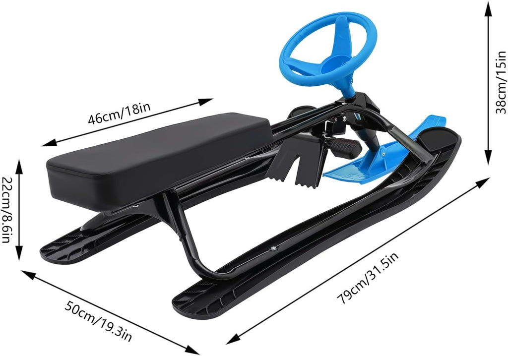 Snow Racer Sled with Steering Wheel and Brakes, Durable Steel Frame, Downhill Steerable Sled for 220 LBS Kids, Teenagers, Adults