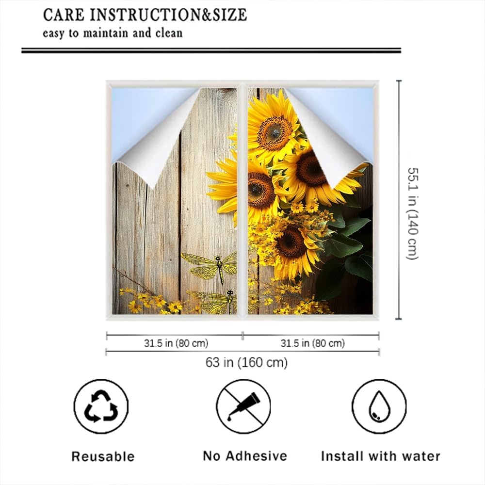 Modern Beautiful Sunflower Window Privacy Film 31.5Wx55.1L inch x 2pcs