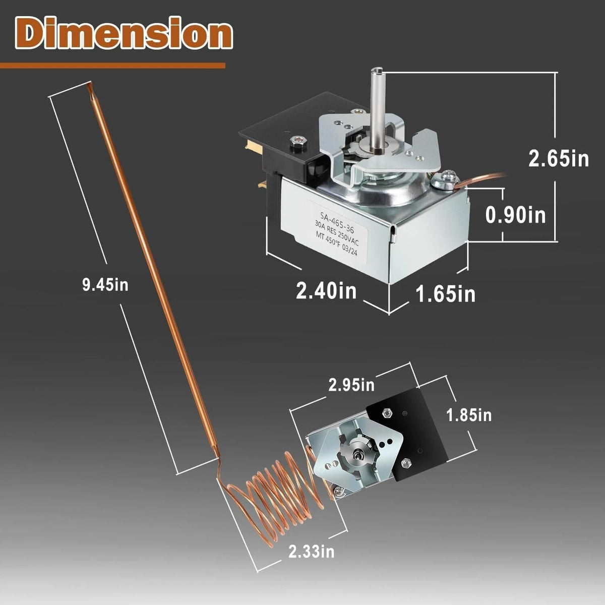 Commercial Griddle Thermostat – 150°F to 450°F, Compatible with Star MFG 2T-Z5958, Z5958, AllPoints 46-1368, SA-100-450, SA-465-36 Models