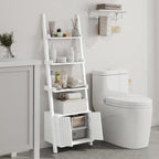 4-Tier Ladder Bookshelf with Storage Cabinet, Freestanding Shelf Unit,White