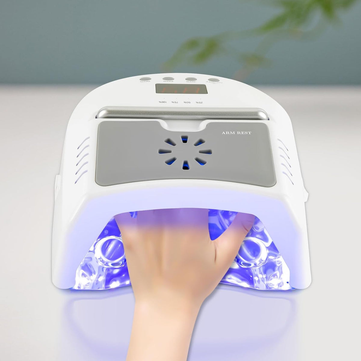 UV Led Nail Lamp Cordless, 72W UV Lights for Gel Nails with Fan and LCD Digital Timer, Rechargeable Nail Dryer with Portable Handle Perfect for Salon Home Nail Art