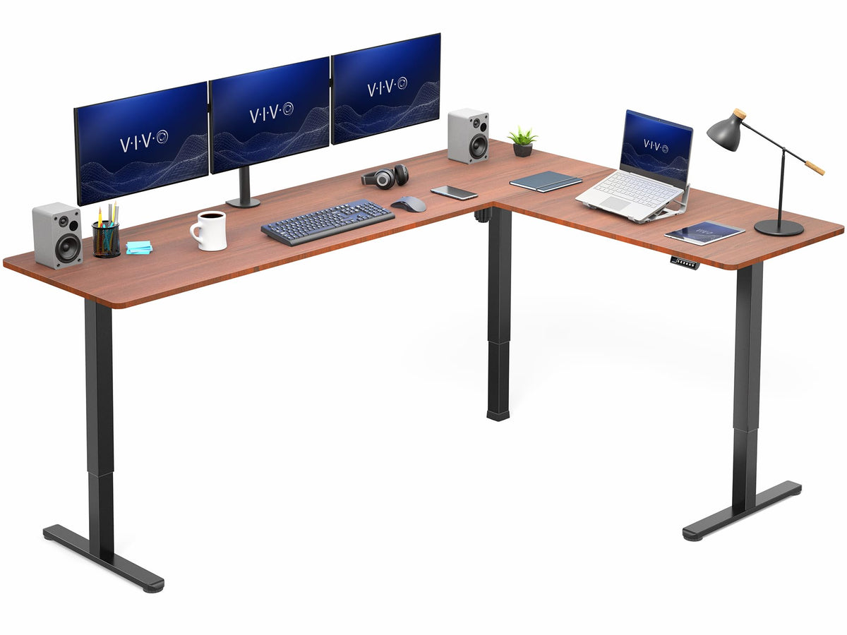 VIVO Light Wood 63 x 55 in Corner Standing Desk, DESK-E3CTGC