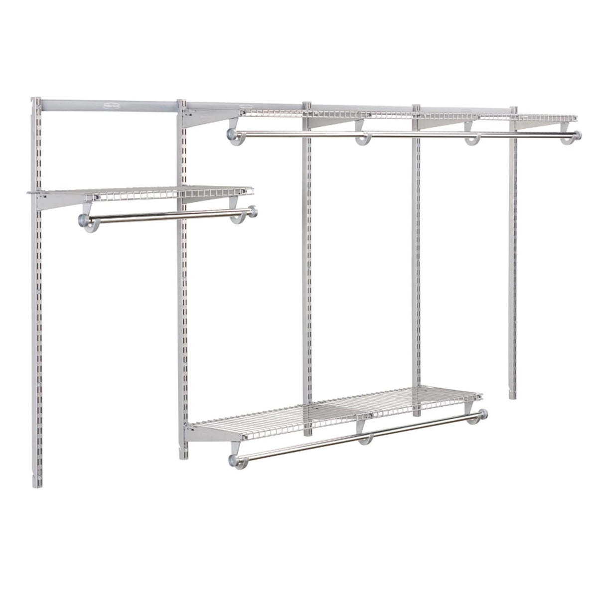 Rubbermaid Configurations Custom Closet Kit 4-8 Ft. Adjustable Metal Wire Shelving White Finish Expandable Organization System Hardware Included for Home Closet/Pantry/Laundry/Mudroom