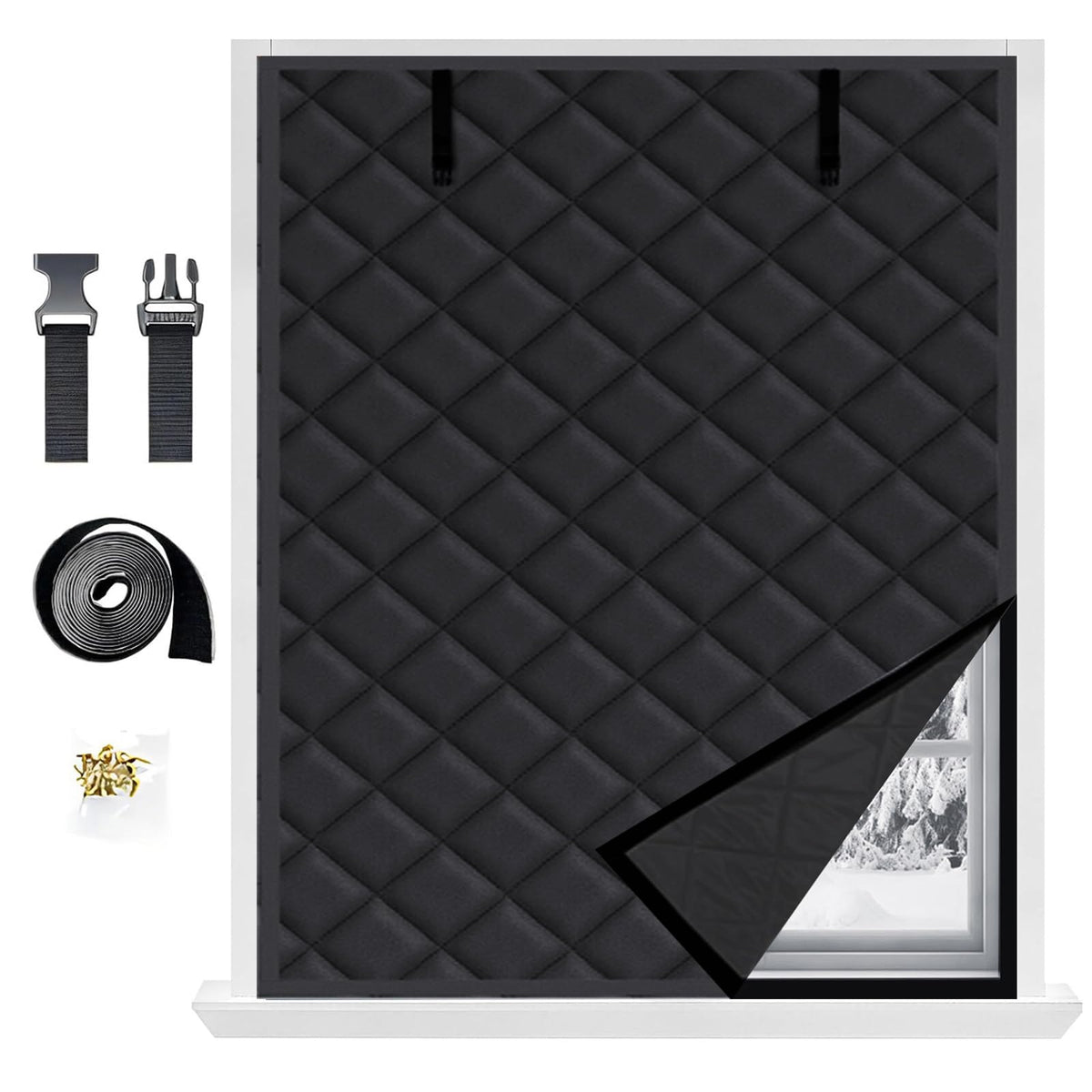 Winter Window Insulation Kit, 20" 28" 36" 48" 79" Cotton Insulated Curtains for Winter Window Insulation Cover, Thermal Window Cover for Winterizing Bedroom Attic RV Garage(Gray,63x114in/160x290cm)