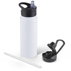 32 oz Insulated Water Bottle Bulk 8 Pack, Stainless Steel Sports Water Bottles with Straw Lid & Wide Mouth Lids, Double Walled Vacuum, Leak Proof, White