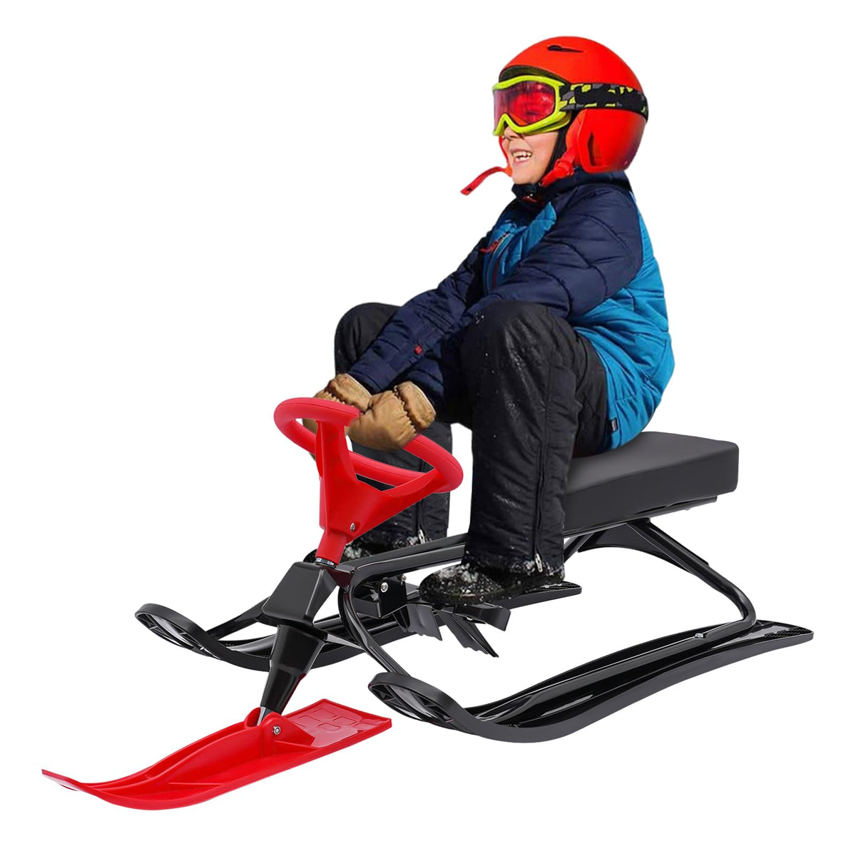 Snow Racer Sled, Steering Wheel, 220.5 lb Capacity, Steel Frame, 44.88 in