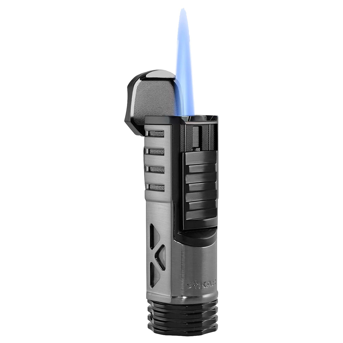 XIKAR Tactical Single-Jet Lighter, Gunmetal - Powerful Flame, Rugged Design with Rest Feature, Pocket Clip, EZ-View Fuel Window, and Adjustable Flame Height - Ideal for Outdoor Use