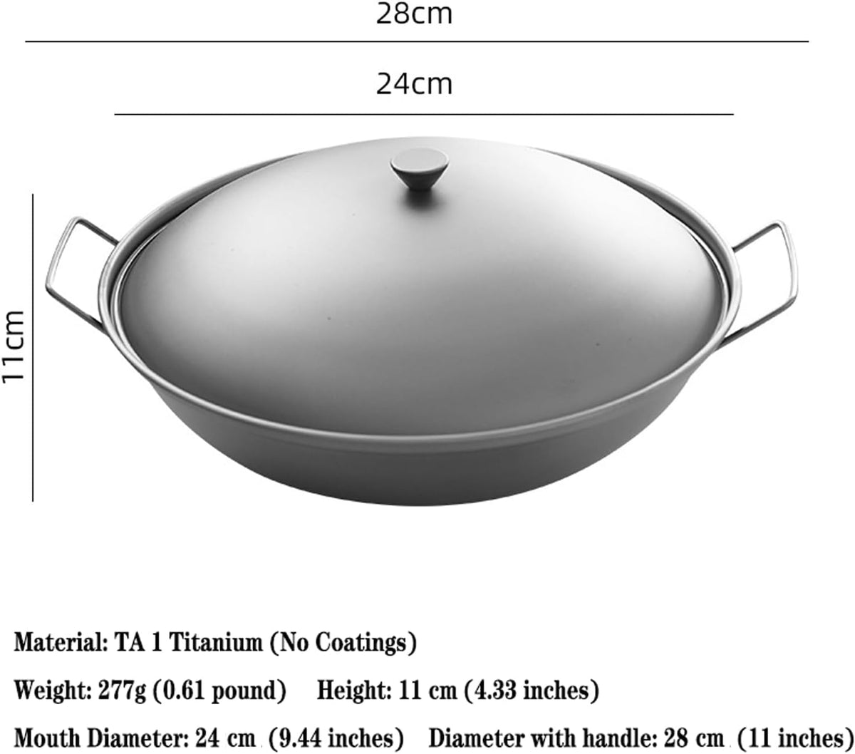 Titanium Camping Pot with Lid & Dual Handles, Chinese Hot Dry Pot Wok Pan, Portable Cook Pots Ultralight Outdoor Cookware for Backpacking, Hiking,Travel, Home used RT141C (Titanium color)