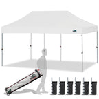 Eurmax USA 10x10ft Pop Up Canopy,Commercial Instant Tent for Outdoor Events,Patented No-Tip Rolling Storage Bag with 4 Sandbags,UV & Water Resistant,Heavy Duty Portable Shelter Gazebo,White