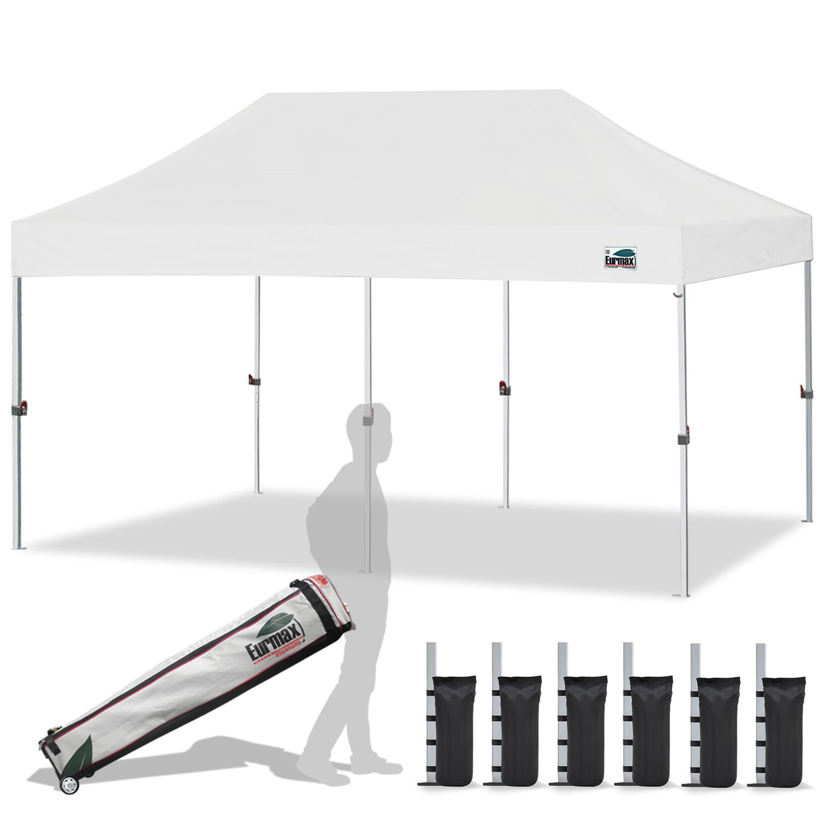 Eurmax USA 10x10ft Pop Up Canopy,Commercial Instant Tent for Outdoor Events,Patented No-Tip Rolling Storage Bag with 4 Sandbags,UV & Water Resistant,Heavy Duty Portable Shelter Gazebo,White