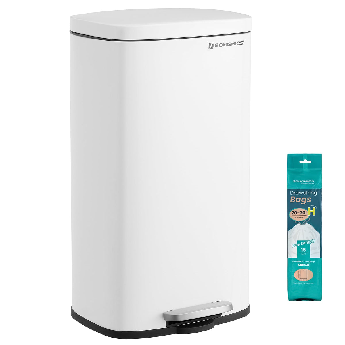 SONGMICS 20 Gallon (75 L) Trash Can, Stainless Steel, Step-On Pedal