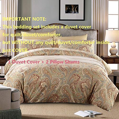 Brandream Paisley Duvet Cover King Size Gold Classy Regal Themed Luxurious Boho Bedding Super Soft Egyptian Cotton 3 Piece Modern 800-Thread-Count Duvet Quilt Cover Set