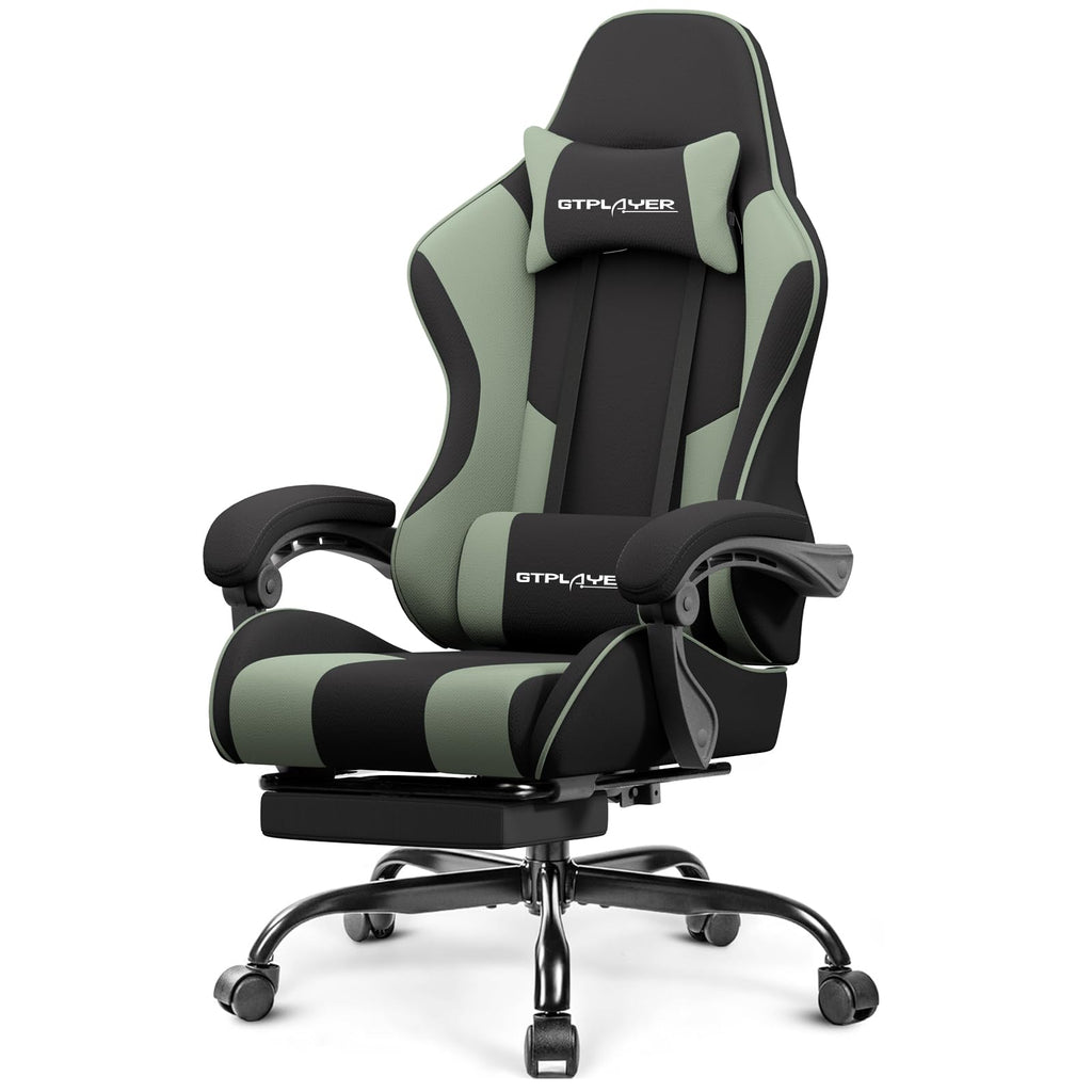 GTPLAYER Gaming Chair, Computer Chair with Footrest and Lumbar Support, Height Adjustable Game Chair with 360°-Swivel Seat and Headrest and for Office or Gaming (Pearl White)