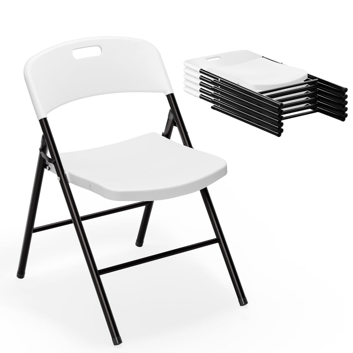 VINGLI Folding Chairs, Plastic Foldable Chair, Capacity up to 350 lbs, Portable Seating for Indoor Outdoor Events Parties Camping Work School Commercail (12, White)