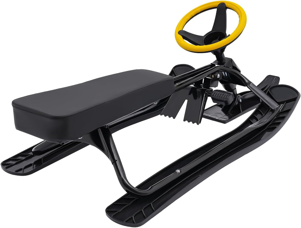 Kart Snow Sled, Steering Snow Sled, Snow Sled for Kids, 220Lb, Kart Style, Steering & Brakes, 31In Baseboard, Ski Sand Grass, 3-15Y, PU Seat
