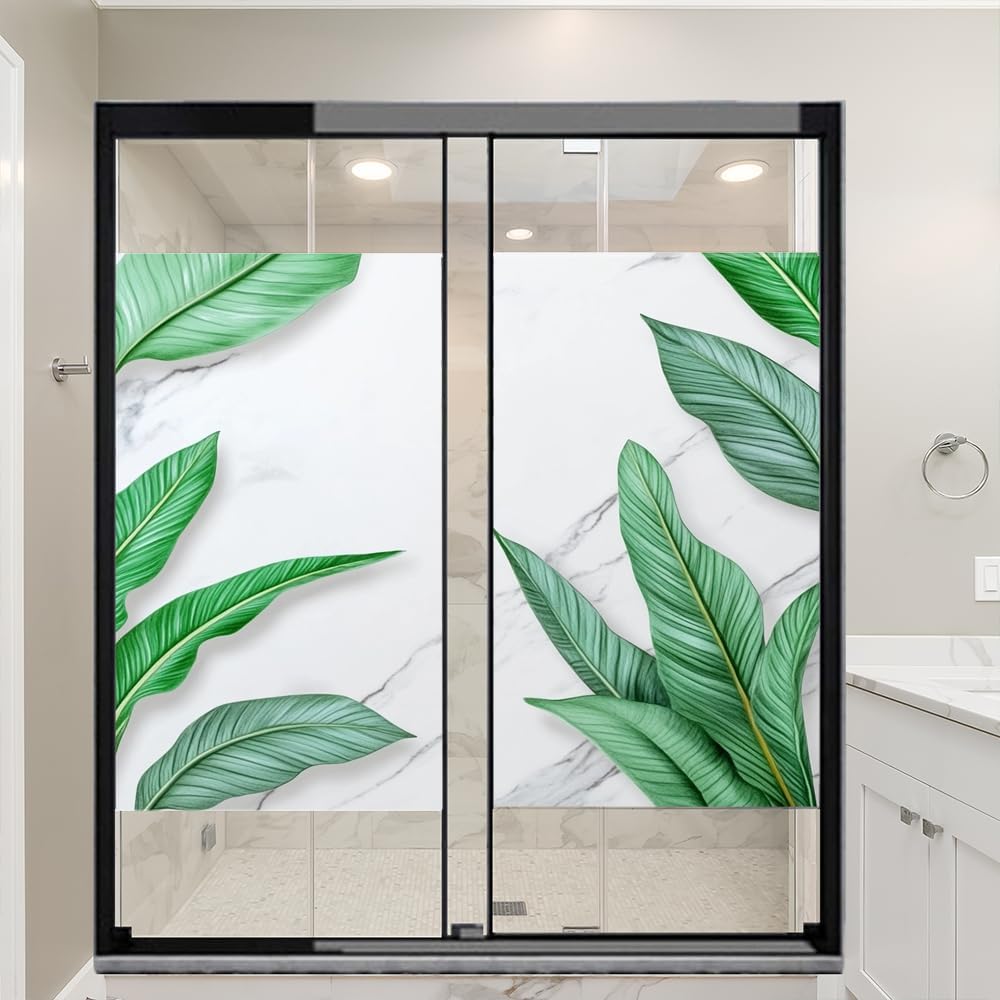 Modern Marble Leaves Frosted Stained Glass Window Film