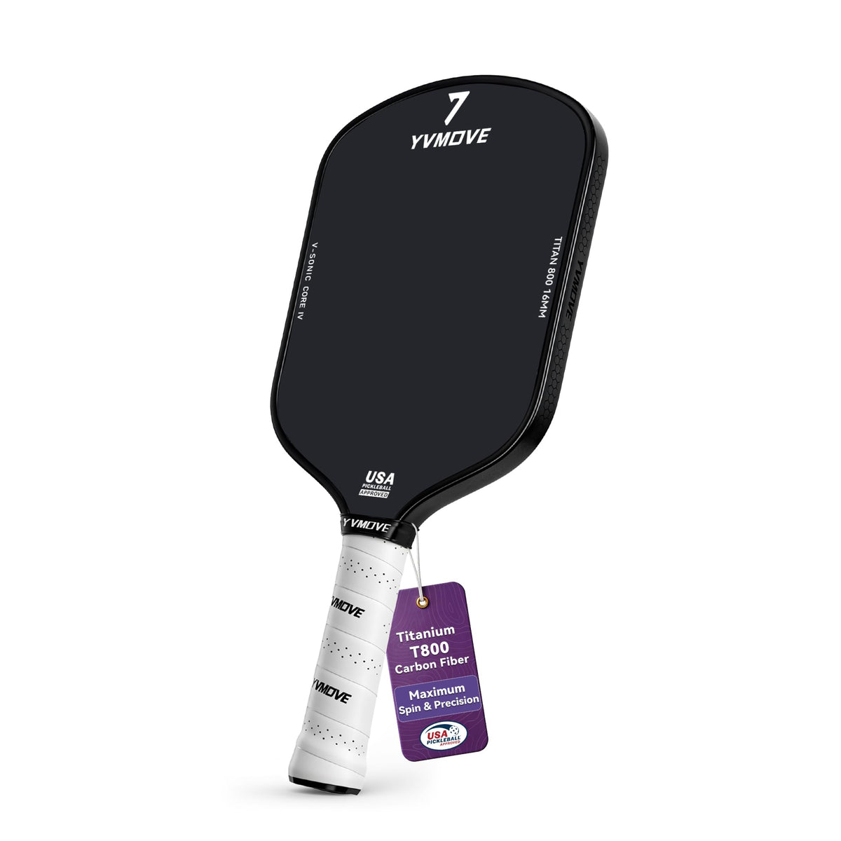 YVmove 16mm 18K T800 Carbon Fiber Pickleball Paddle, USAPA Approved