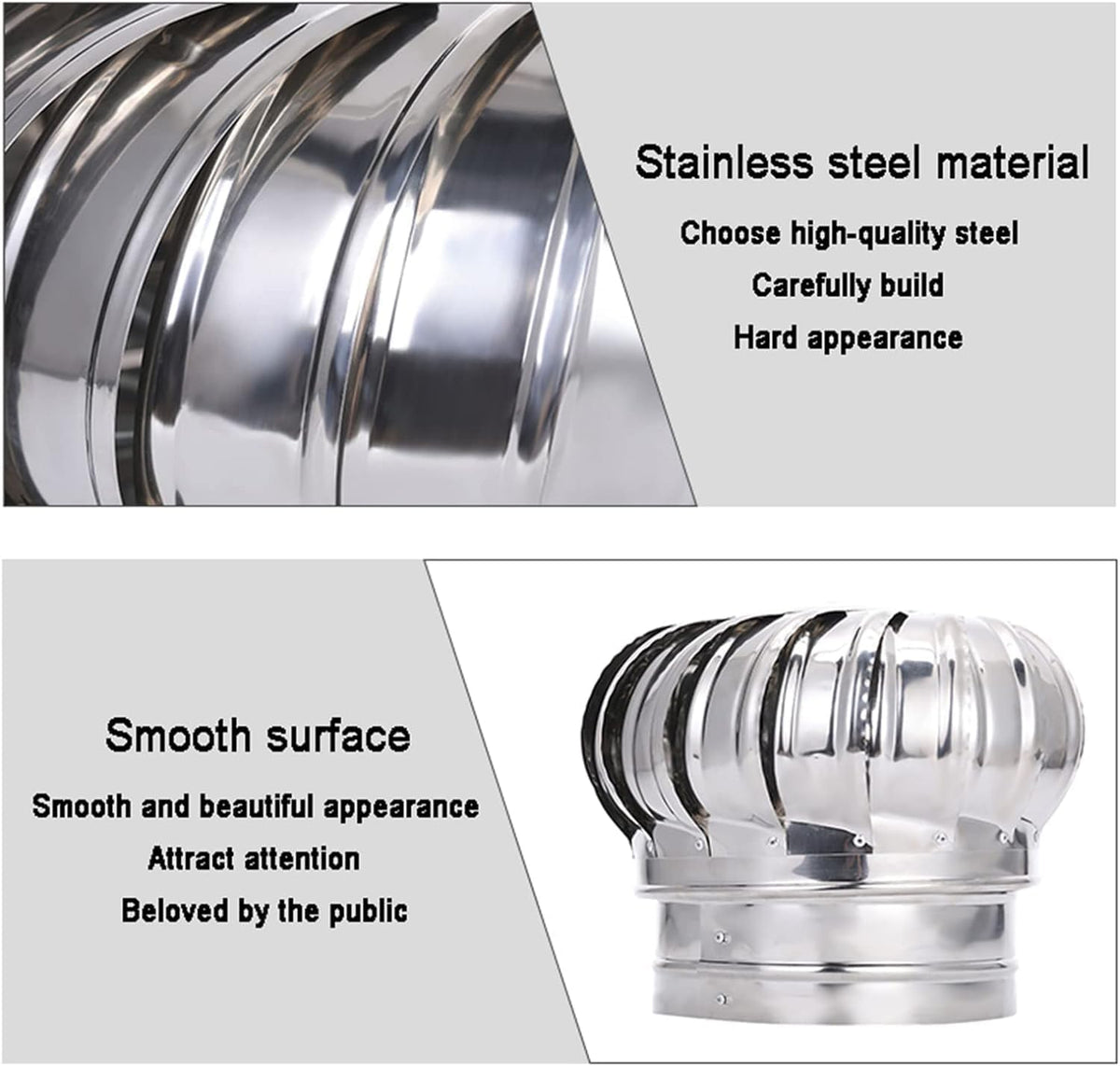 Chimney Rotating Ventilator Cap,Turbine Ventilator,304 Stainless Steel with Clamp Rotating Chimney Cowl Cap Fits Most Standard Chimney Pots Improves Indoor Air & Ventilation ,Silver,100mm/3.9in