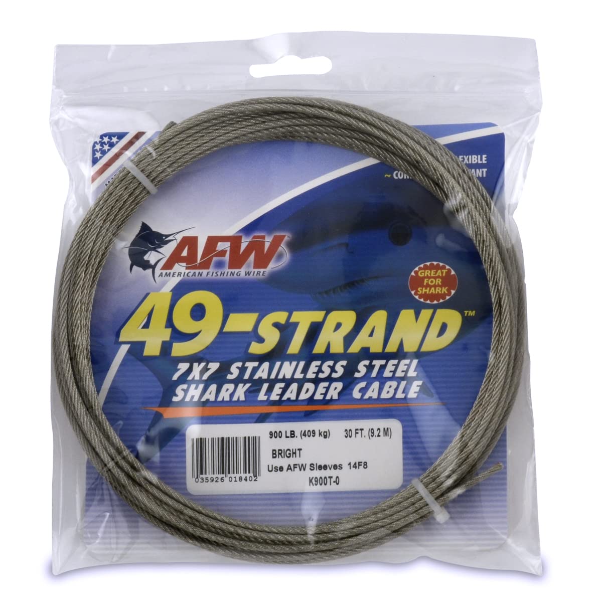 AFW Fishing Wire 49 Strand, 7x7 Stainless Steel Leader Cable, 90lb to 900