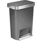 simplehuman 45 Liter / 12 Gallon Rectangular Kitchen Step Trash Can with Soft-Close Lid, Grey Plastic