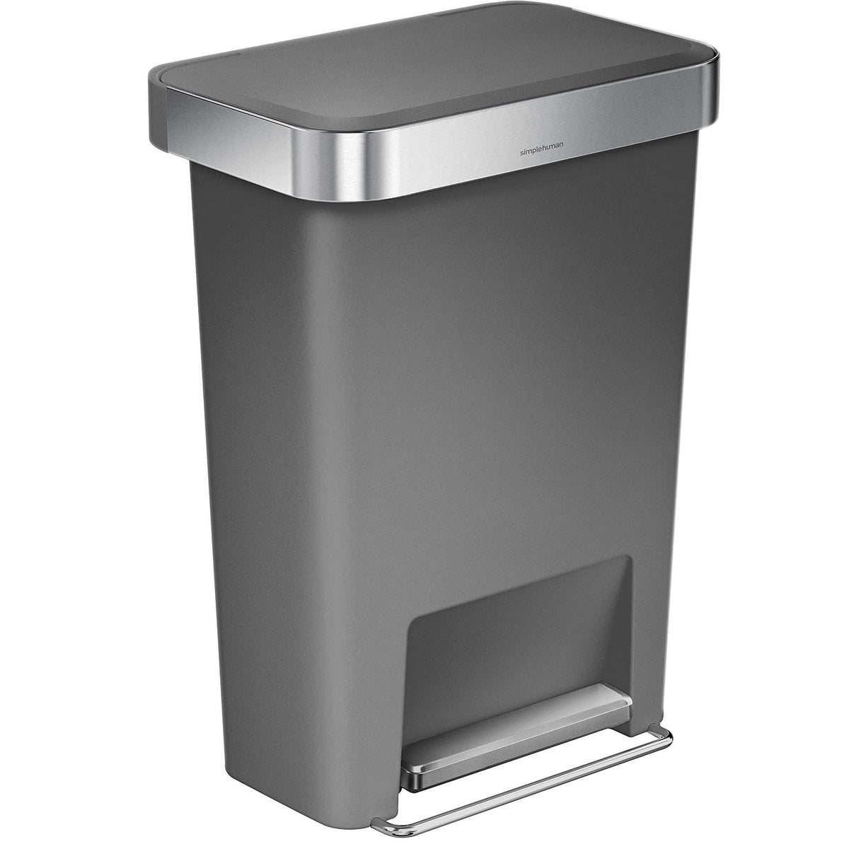 simplehuman 45 Liter / 12 Gallon Rectangular Kitchen Step Trash Can with Soft-Close Lid, Grey Plastic