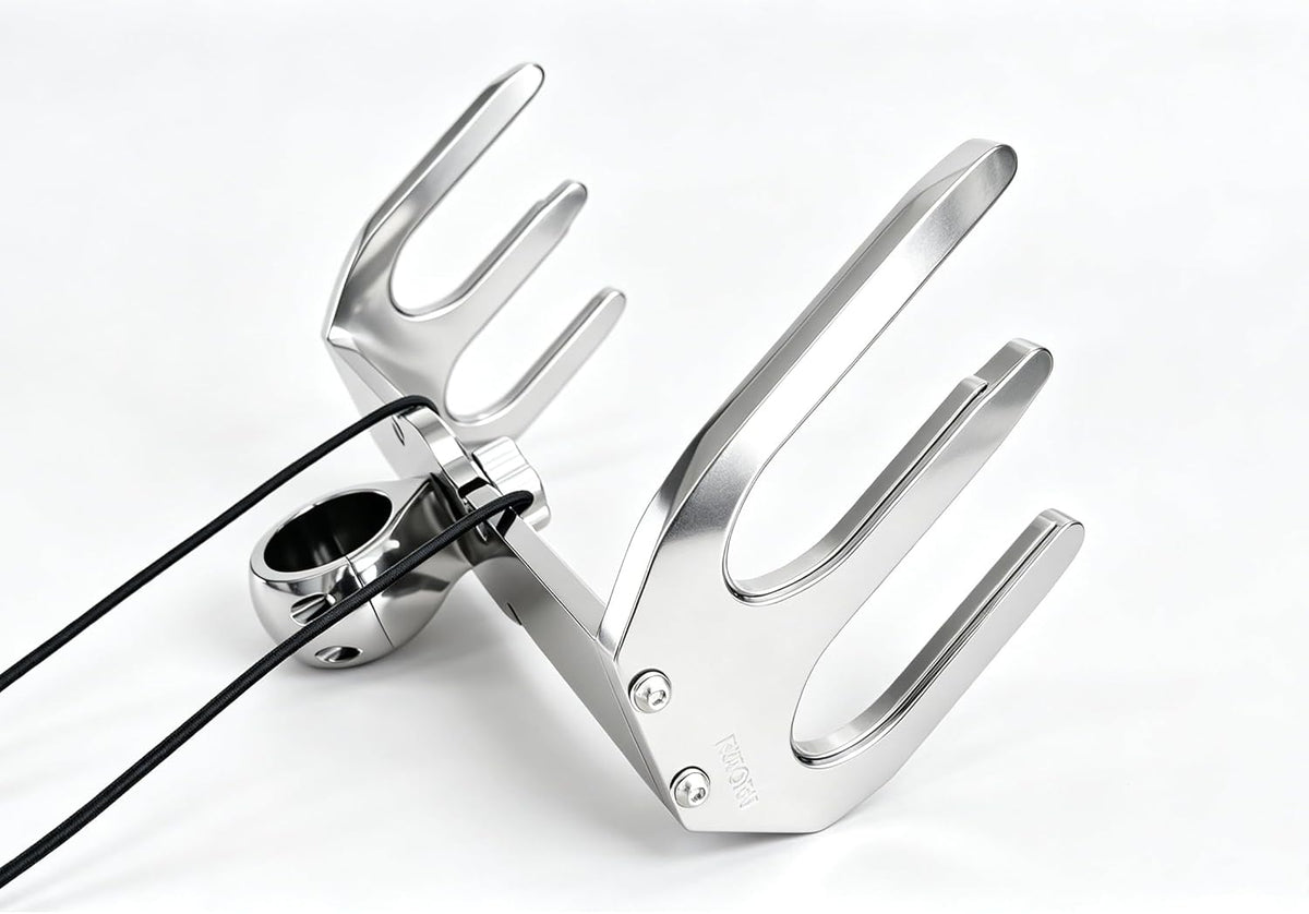 Reborn Pro1 Quick Release Waterski Rack, 2.5" Clamp with Rubber Collars can fit 1 3/4" - 2 1/2" Round Tubes. Polished Or Black Coated Finish,3 Year Warranty.
