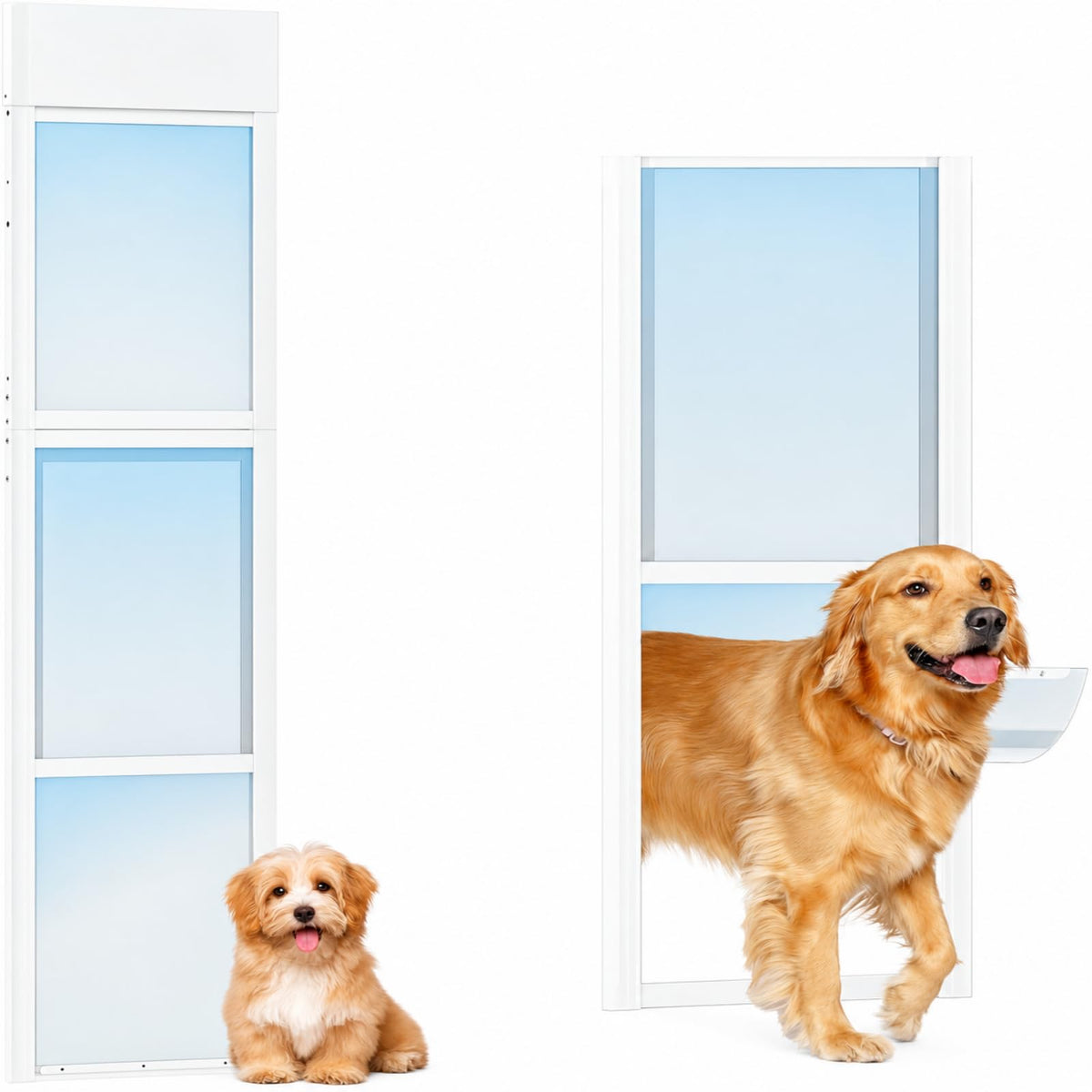 Dog Door for Sliding Glass Doors, 74.8'' to 80.7'' Height Adjustable Pet Door with 11.4'' W Frame & 13'' x 8.3'' Pet Opening, Insert Sliding Glass Dog Door with Security Lock for Small Dogs