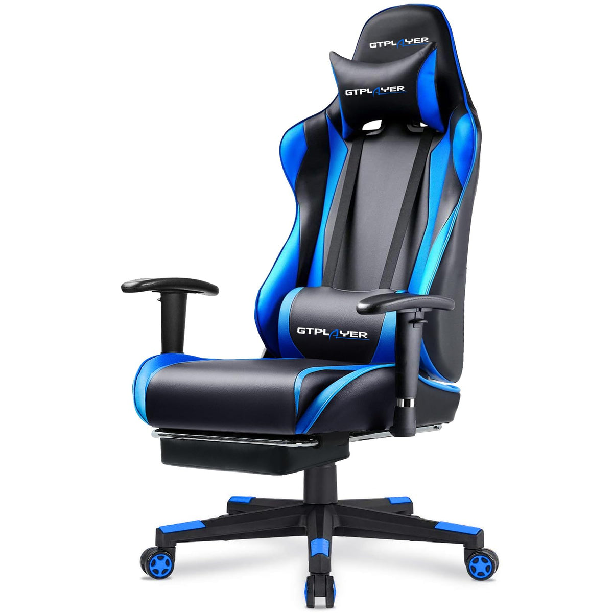 GTPLAYER Gaming Chair with Footrest, Ergonomic Computer Game Desk Chair, Reclining Gamer Chair Seat Height Adjustment, Swivel Rocker with Headrest and Lumbar (Gray)