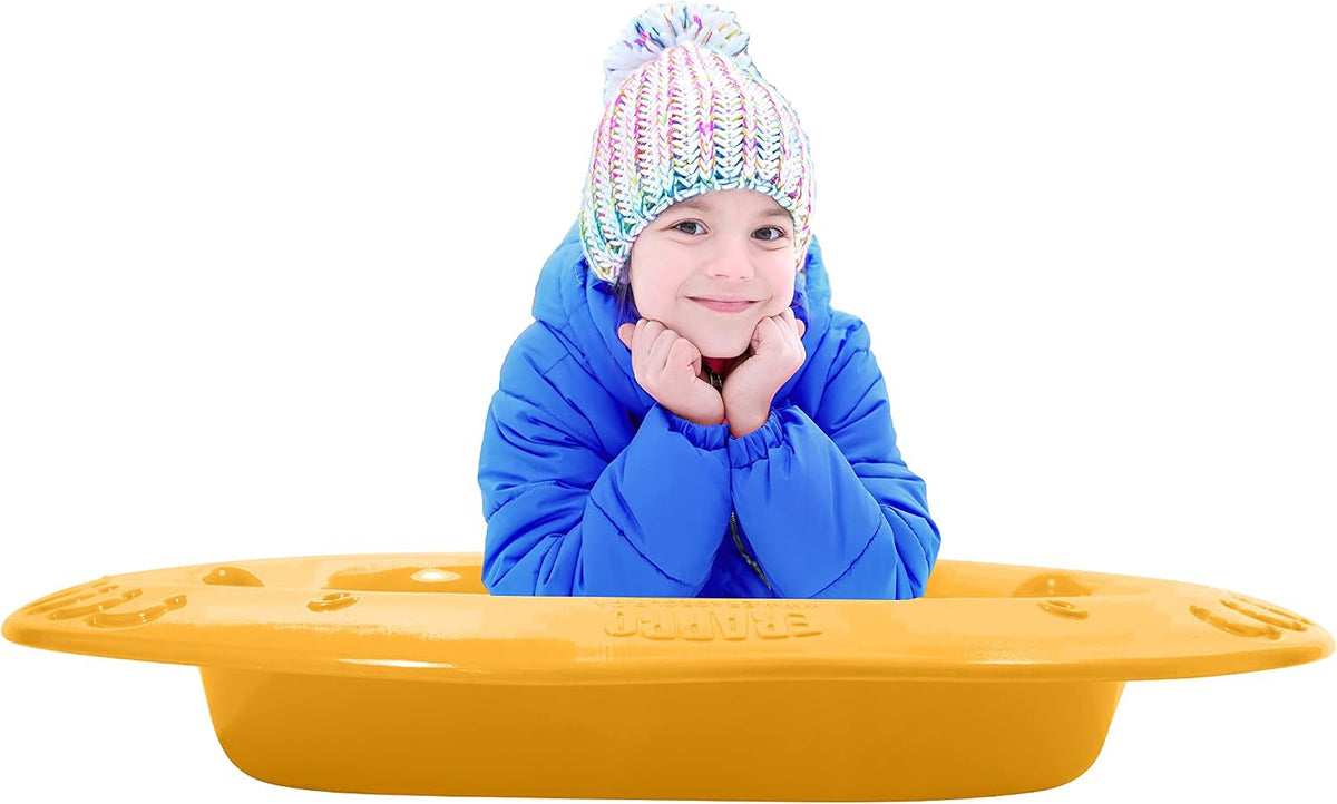 Superio Toboggan Snow Sleds for Kids and Adults, 2 Pack Heavy Duty Plastic Sliders with Handles and Hole for Pull Ropes- Kid and Adult Winter Fun