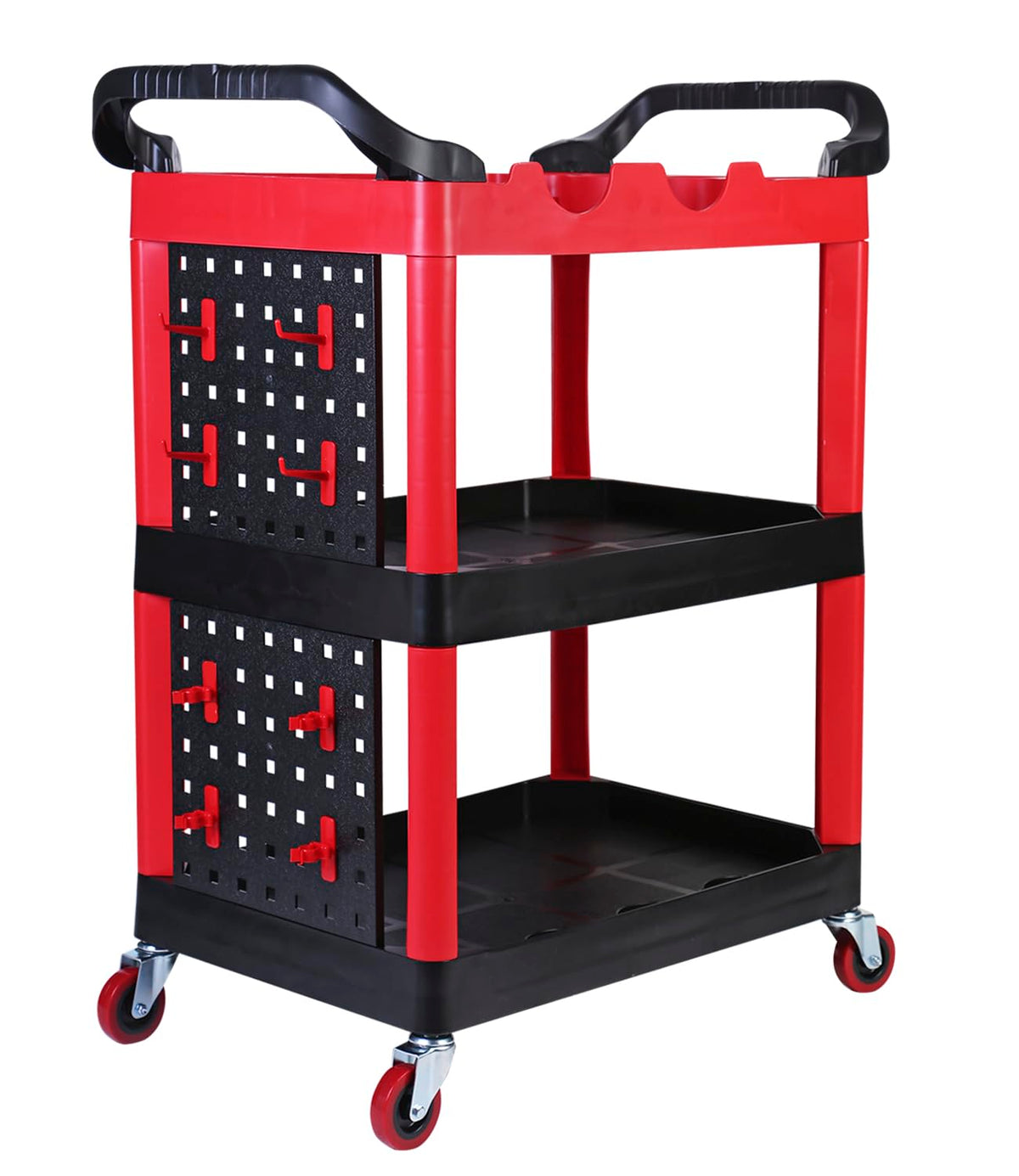 MaxWorks 80774 3-Shelf Utility Plastic Cart with Wheels-225 Lbs Maximum Capacity , Black