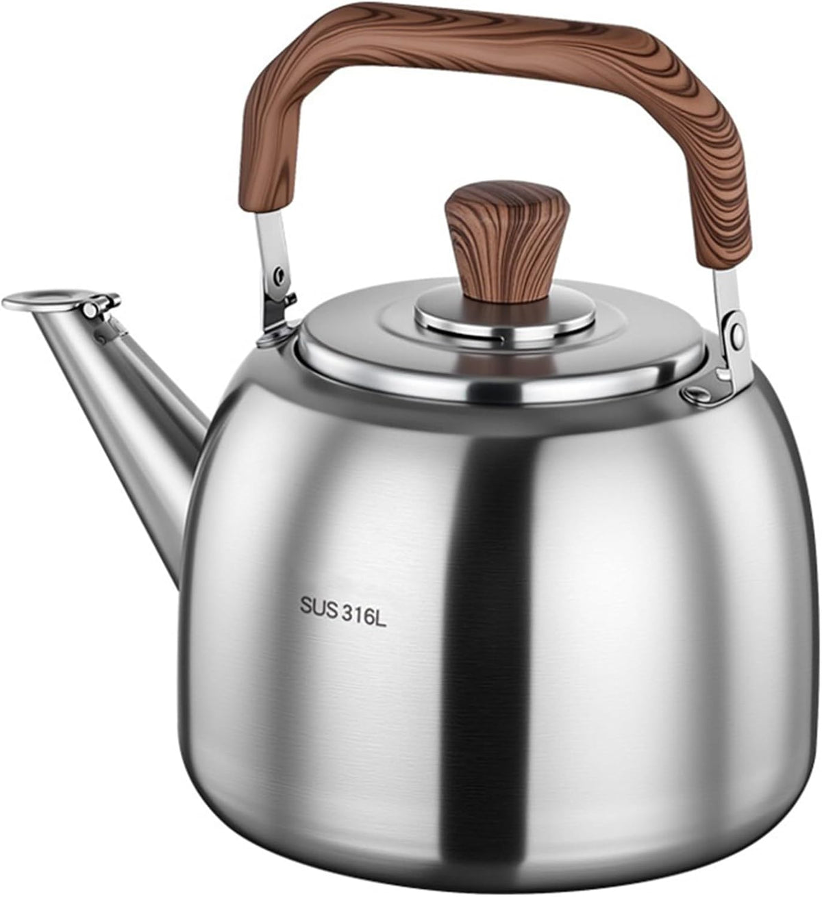 Food Grade 316 Stainless Steel Brushed Satin Teapot, Whistling Heavy Duty Tea Pot, Hot Water Fast to Boil, Seamless Bottom, Suitable for All Heat Sources(4L)