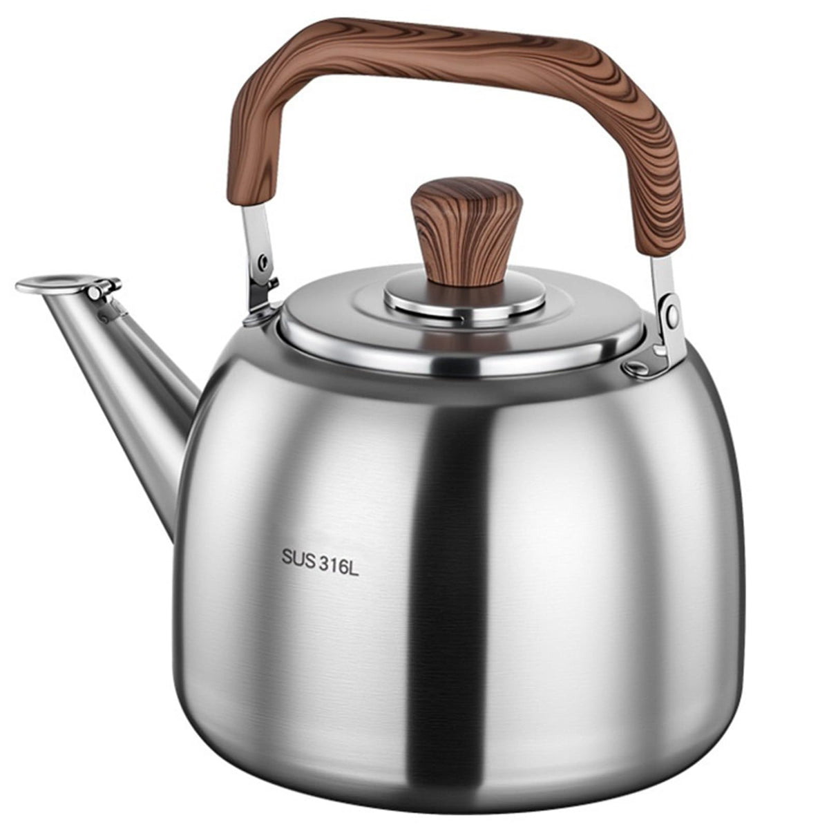 Food Grade 316 Stainless Steel Brushed Satin Teapot, Whistling Heavy Duty Tea Pot, Hot Water Fast to Boil, Seamless Bottom, Suitable for All Heat Sources(4L)