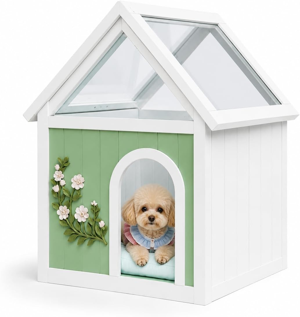 Modern Indoor Dog House for Small Dogs, Solid Wood Decorative Pet House, Furniture Style Wooden Dog House for Living Room & Bedroom (25”D × 18.7”W × 30.7”H)