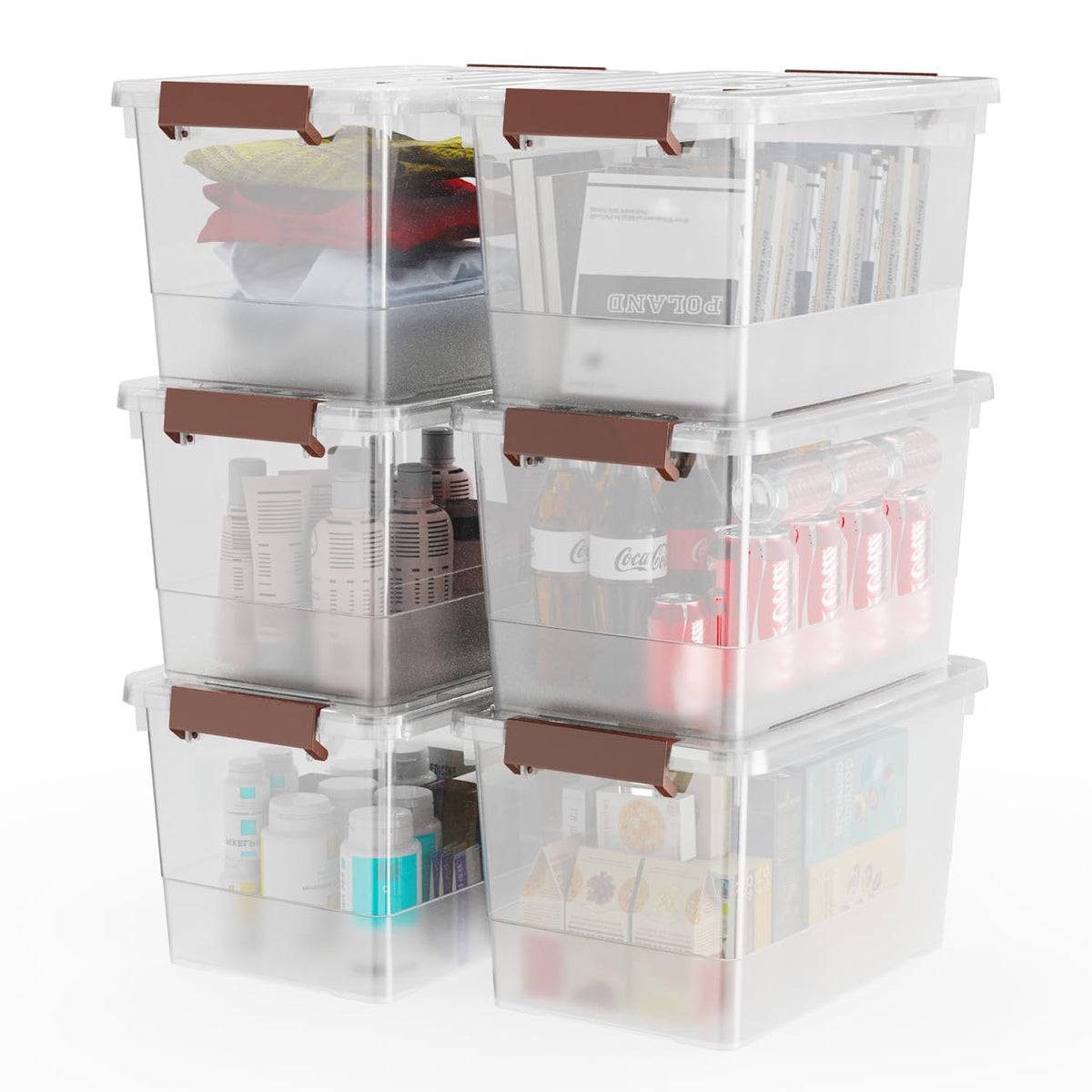 WYT 32 Qt Plastic Clear Storage Bin with Durable Lids and Latching Buckle, 6-Pack Tote Organizing Box Stackable and Nestable