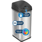 iTouchless 50L / 13 Gal. Dog-Proof Sensor Kitchen Trash Can | Odor Filter