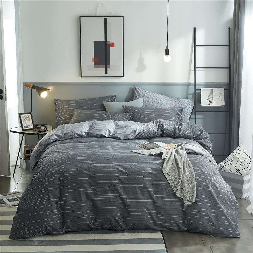 Plaid Duvet Cover Set Washed Cotton,Queen(90"x90"),Multicolor Gingham